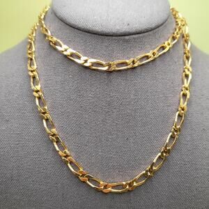 Vintage Signed Monet FIGARO Chain 30 inch LONG flattened links ELEGANT Necklace